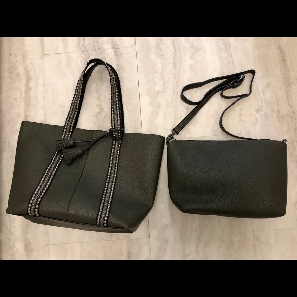 Olive green tote bag